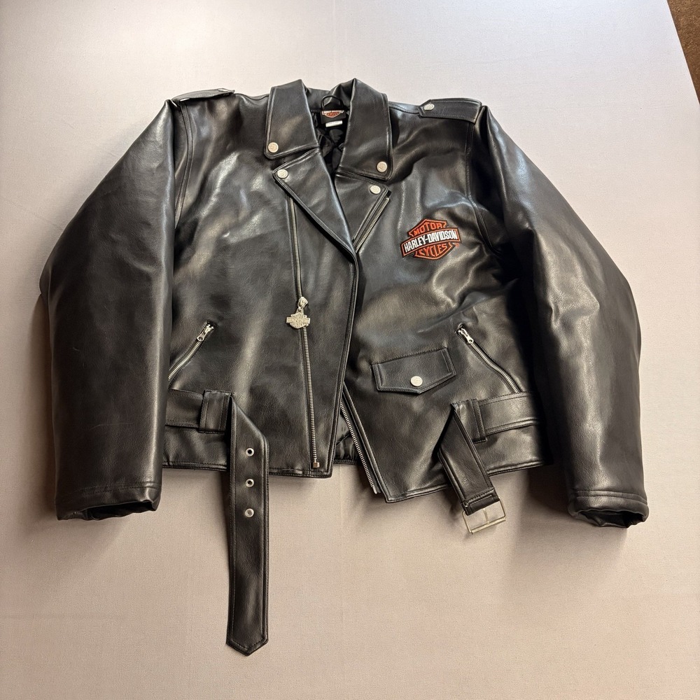 Harley-Davidson Youth XL 20 Faux Leather Motorcycle Jacket Embroidered Wings